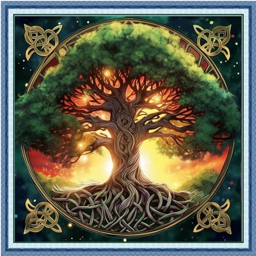 Image of Foxdiviy Stamped Cross Stitch Kits Full Range of Embroidery Needlework Starter Kits for Beginners Adults 11CT Embroidery Patterns Art Crafts DIY Needlepoint Kits-Magic Tree 18x18 inch