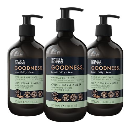 Baylis & Harding Liquid Hand Soap Wash with Dispenser Goodness Oud Cedar & Amber 16.9oz/500ml (3-Pack)