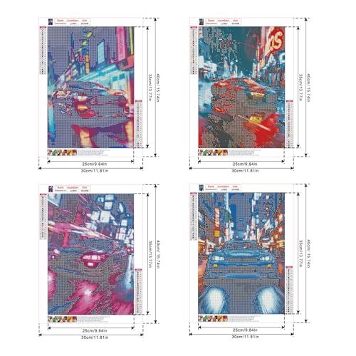 Pintura de diamantes para hombres y adultos, kit de coches fluorescentes 30x40 cm 2