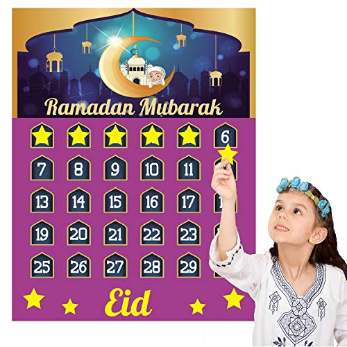 Party-Poter Calendario Ramadan per bambini Ramadan Calendario Eid Mubarak Conto alla rovescia Decorazioni Ramadan Calendario dell'Avvento Ramadan con 30 stelle conto alla rovescia