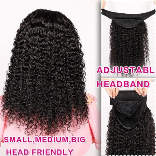 Image of Headband Wig Human Hair Kinky Curly for Black Women 28 Inch Natural Colour | Deep Curly Human Hair Wigs None Lace Front Wig,Brazilian Virgin Hair,Glueless Wear Go Beginner Friendly,Quick Install