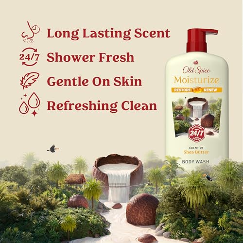 Image of Old Spice Cleansing Body Wash for Men, 24 /7 Shower Fresh with Lasting Scent, Restore & Renew, Gentle on Skin, Vitamin B3, Moisturize with Shea Butter Scent, 30 oz (Pack of 4)