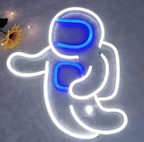 SG PRINT Neon Light Sign 5V Astronaut 12.6" X 14.2" Spaceman Cool Bedroom Kid's Room Art Wall Sign Decor Outer Space Travel, Man Cave Bar Pub Decor White and Blue-image-2