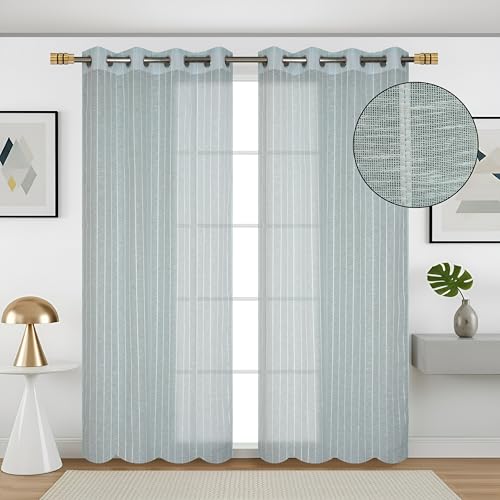 Image of Exporthub Sheer Linen Cotton Curtains for Window 5 Feet Set of 2, Aqua Blue Light Filtering Breathable Fabric Drapes for Living Room & Bedroom (EHSPR057 54)