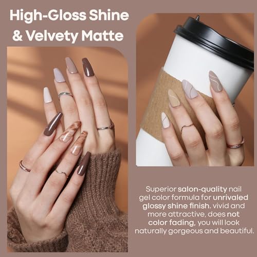 Image of DUDUSTRONG Bolt Bee Gel Glossy Finish Nail Polish Kit Gel Nail Polish - 6 Colors Skin Tone Brown Nude Gel Polish Brown Neutral For Women Mom (A1-Caramel Collector (135+136+120+62+07+02)), 90 Ml