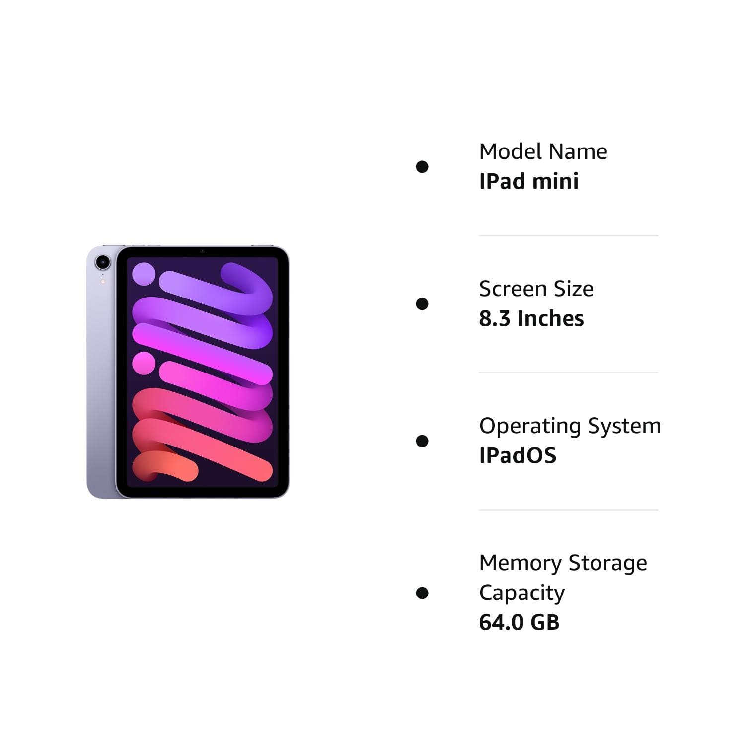 Apple 2021 iPad Mini 6 8.3-inch, Wi-Fi, 64GB, Purple (Renewed)