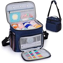 Aeelike Yarn Storage Organizer Travel Crochet Bag, Large Capacity Tote Bags Knitting Bag for Carrying Projects, Knitting Needles,Crochet Hooks and Yarn, Blue