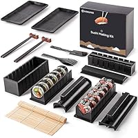 Virklyee Sushi Maker - Kit di 17 stampi per sushi riso, rotolo per sushi con 8 forme con kit fai da te, sushi piatti, rotoli di bambù e bacchette (nero)
