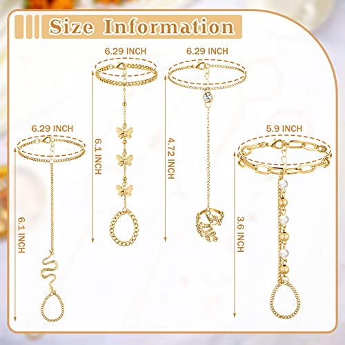 Fumete 6 pcs Finger Ring Bracelet Linked Rhinestone Hand Harness Chain Slave Bracelet with Ring Everyday Jewelry for Women3