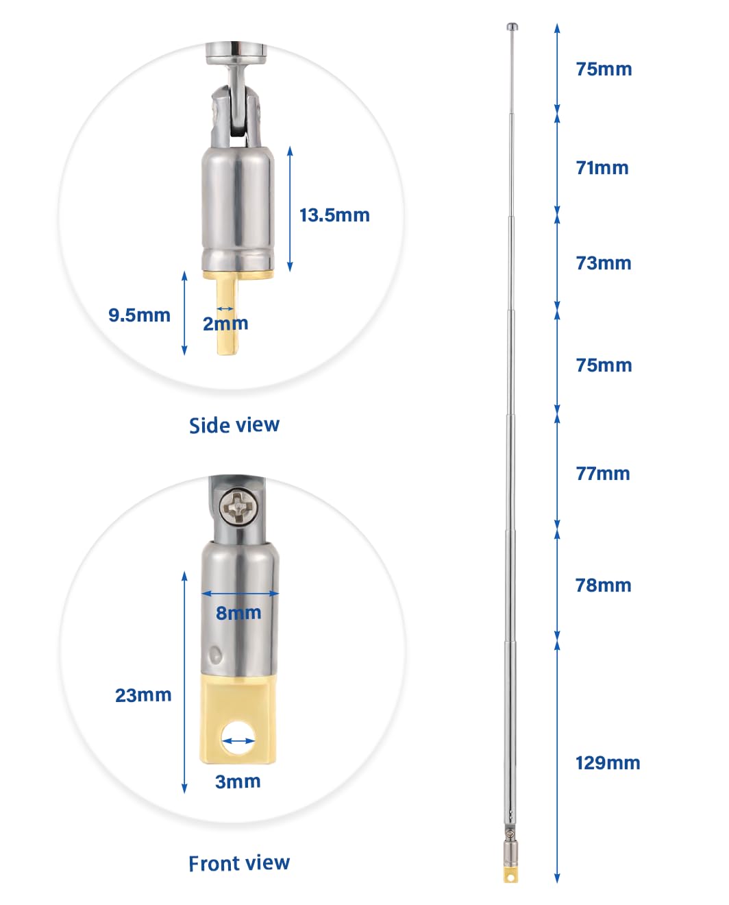 2PCS FM Telescopico Antenna Radio DAB 7 Sezioni FM Portatile Radio Antenna 57.5cm/22.6IN per TV FM/VHF/UHF Stereo DVB-T Ricezione