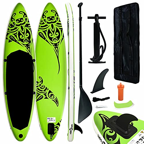 Festnight Tabla de Surf | Paddle Surf-Tablas De Paddle Surf Hinchable,Paddel Surf Hinchable Accesorios Completos Tabla Surf Hinchable Deportes Acuáticos De Verano Verde 366x76x15 cm