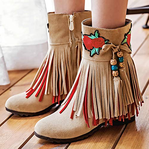 MAVMAX Women's Fringe Tassel Booties Wedge High Heels Retro Ankle Boots4