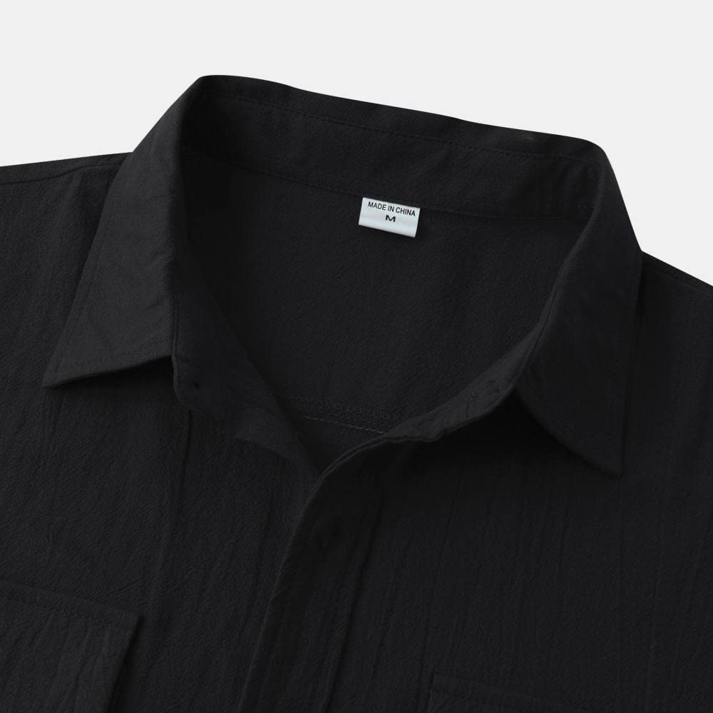 Camicia Hawaiana da Uomo, Camicia Hawaiana da Uomo a Maniche Corte con Bottoni Hawaiani Camicia Hawaiana in Lino e Cotone Nero Top Casual Camicia da Spiaggia a Maniche Corte ad Asciugatura Rapida per