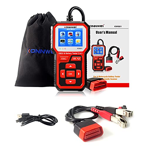 Testador de bateria pa carro e motrociclo KW681 e fermenta de scanner de diagnóstico OBDII 2 em 1