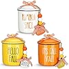 Tanlade fall coffee mugs thanksgiving white orange cups with lid autumn hello fall yall ceramic mug with buffalo plaid bowknot pumpkin beads string for farmhouse centerpiece gift  urban country home decor