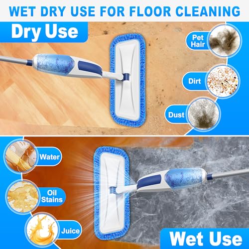 Image of Microfiber Mops for Cleaning Floors - Spray Floor Mop for Laminate Floors with 3 Washable Pads 1 Refillable Bottle - Wet Dry Dust Mop for Hardwood Tile Vinyl Wall Bathroom Kitchen