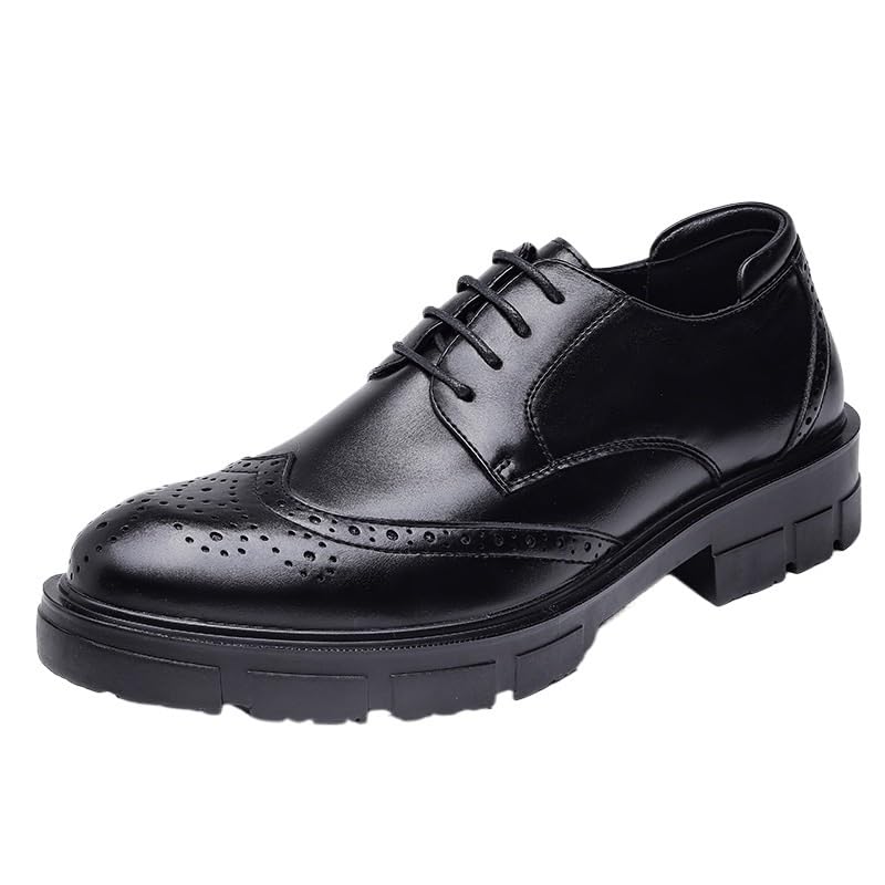 Italian Leather Lace Up Slip Resistant Block Heel Men Dress Oxford Fashionable Wedding Prom Casual Shoes