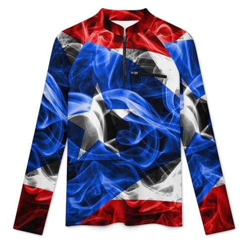 Puerto Rico Smoke Flag Men's Rash Guard Long Sleeves Quick Dry Fishing Workout Shirts with Zipper3