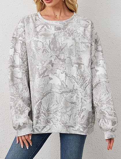 Womens Camo Sweatshirts Oversized Fleece Maple Leaf Pullover Casual Long Sleeve Tops 2025 Fall Fashion Outfits Clothes - Image 5