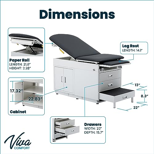 Viva Comfort Grande Medical Exam Table, Adjustable Exam Bed with Step Stool, Storage Cabinets, Foot Rest and Stirrups,47.64” L x 26.77” W x 29.13” H, Black - Thumbnail 4