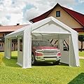 13'x20'Heavy Duty Carport Canopy Portable Garage 4 Roll-up Doors & 4 Windows All-Season Tarp for Car Truck Boat Storage, White