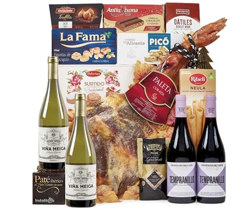 Lote 18: Cesta de Navidad Elegante con Paleta Curada y Vinos Seleccionados - Ibéricos a domicilio gourmet