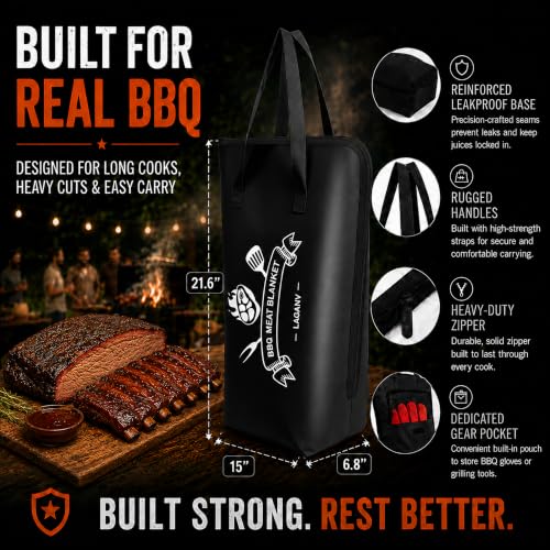 Image of BBQ Blanket for Resting Meat - 21.6 inch Insulated Meat Resting Bag | Odor-free leakproof TPU core; 5-layer insulation helps retain heat & moisture; wide-mouth design; reinforced handles & zipper