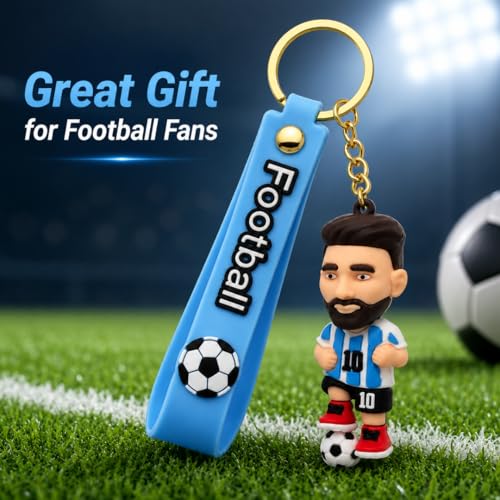 Image of Wanna Party Football Jersey Player Key Chain with Soccer Ball Charm, Blue Striped Sports Keyring for Bags, Backpacks, Keys, Birthday Return Gifts, Party Favors & Loot Bag Fillers - 1 Pc