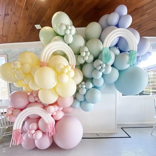 Image of Voircoloria 95pack Pastel Balloons Different Size 18 /12 /10 /5 Inch Pastel Balloon Garland Arch Kit for Graduation, Wedding, Birthday, Princess Theme, Easter, Baby Shower, Anniversary Party Decorations