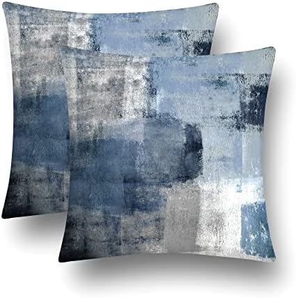 Blue Velvet Abstract Pillow Covers Set of 2 Modern Accent Navy Gray Throw Pillow Cover Soft Elegant Decorative Couch Cushion Cover for Bed Living Room Chair Outdoor Sofa Pillowcases 18x18 Inches