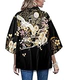 LAI MENG FIVE CATS Women's Summer Cardigan Lightweight Kimono Floral Print Loose Cover up Casual Tops