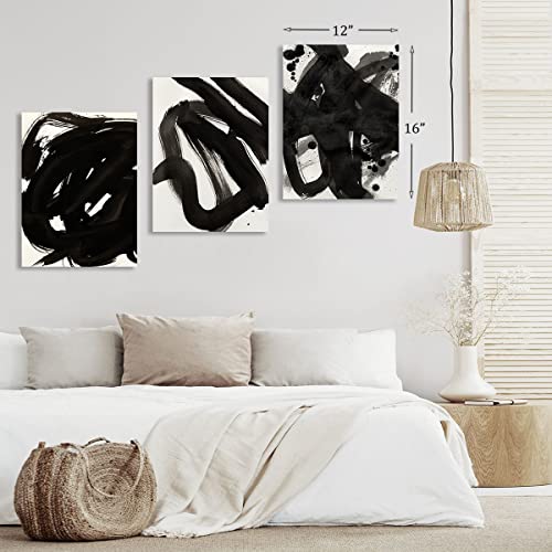 Black And White Wall Art, Watercolor Paint Splatter Abstract Illustrations Modern Art Bohemian Style Prints For Aesthetic Decoration Of Living Room Bedroom Office - 12''X16'', 3 Pieces #TOP6