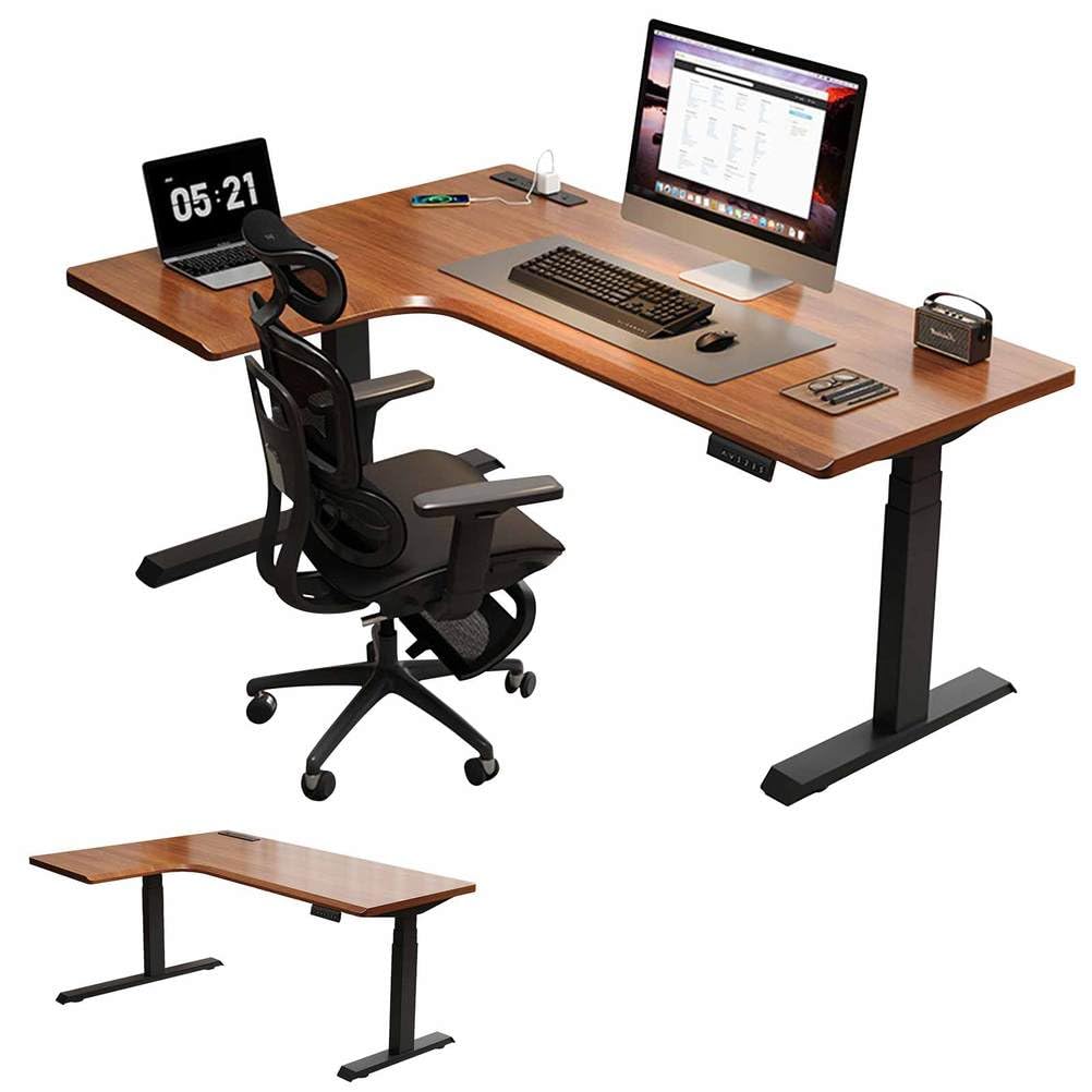 MYUYEE Lshaped Standing Deskheight Adjustable Corner Desk For Home Officesit Stand Computer Table With Ergonomic Design For Comfort And Produivity (Walnut-160 * 110Cmleft Corner)