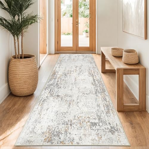 Capslpad Teppich Läufer Flur 80x300cm Beige Abstrakter Waschbar rutschfest Küchenläufer Teppich...