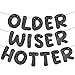 Fulmoon Set of 3 Pre Strung Older Wiser Hotter Glitter Banner Funny Birthday Banner for Women 30th 40th 50th 60th 70th 80th Birthday Party Decorations Birthday Sign Birthday Gift (Black)