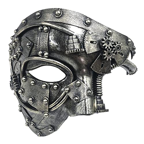 Yeeda Masque Steampunk en métal, visage Steampunk en métal, mascarade Ma-sk, masque vénitien pour homme, demi-visage rétro pour carnaval, Halloween, fête