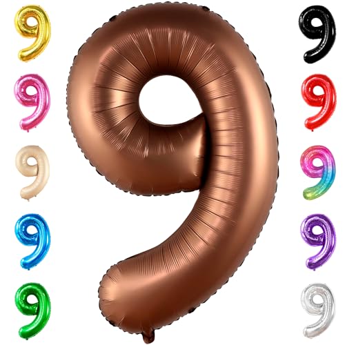 Image of KatchOn Coffee Brown Number 9 Balloon 40 Inch, Foil 9 Birthday Balloon