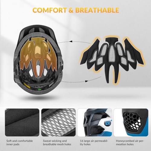 ROCKBROS Kids Full Face Bike Helmet Adjustable Detachable Protection - image 2