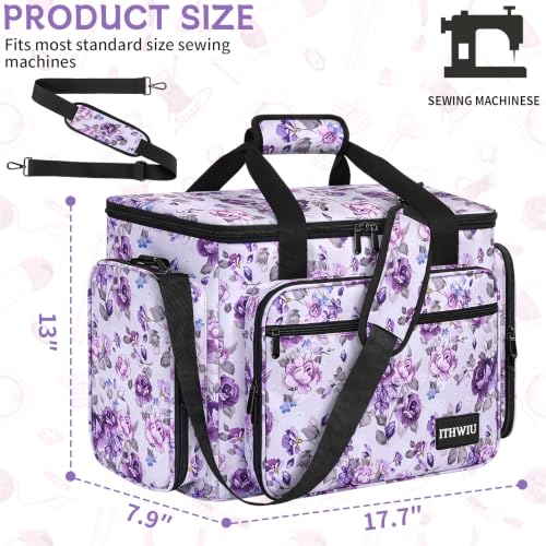 Image of Sewing Machine Carrying Case with Multiple Storage Pockets Large Capacity, Universal Tote Storage Bag Compatible with Most Standard Singer, Brother, Janome, Rose Pattern