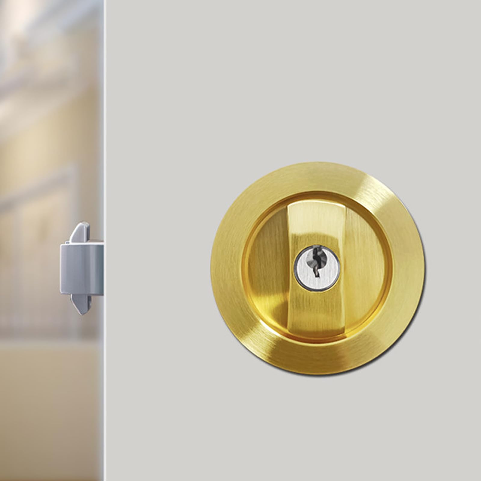Cerradura Invisible para Puerta corredera,Cerradura para Puertas Correderas,Manilla Invisible para Puertas Empotradas,con Llave,aleación de Zinc,para baño,Armario,Cocina