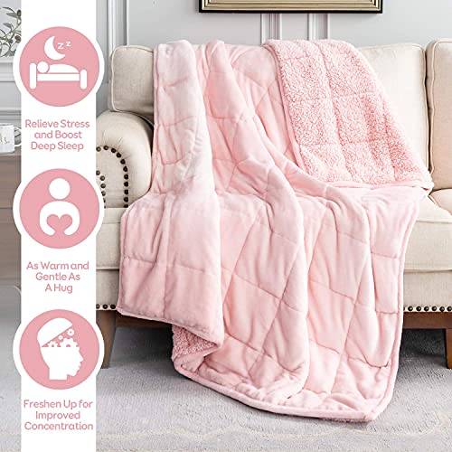 Image of Cottonblue Weighted Blankets 25lbs King Queen Size, Fuzzy Sherpa Fleece Weighted Blanket Throw for Adults, Soft Cozy Bed Sofa Heavy Blanket with Glass Beads for Calming and Relax, 90 inch x 90 inch Pink