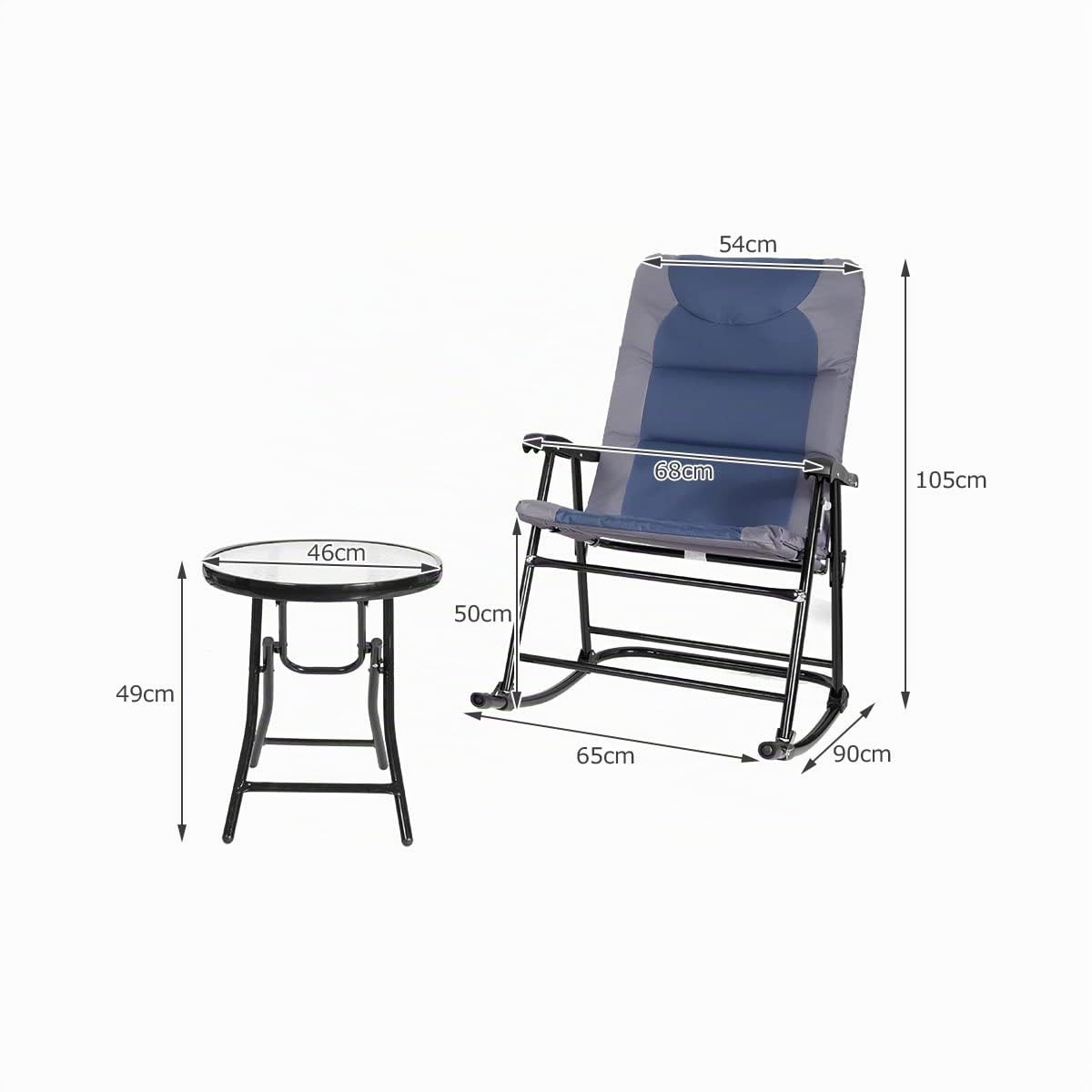 GIANTEX Juego de Mecedora Plegable de Muebles de Balcón, Juego de 3 Piezas con 1 Mesa de Café y 2 Mecedoras, Set de Bistró para Jardín, Tumbona Exterior (Azul)