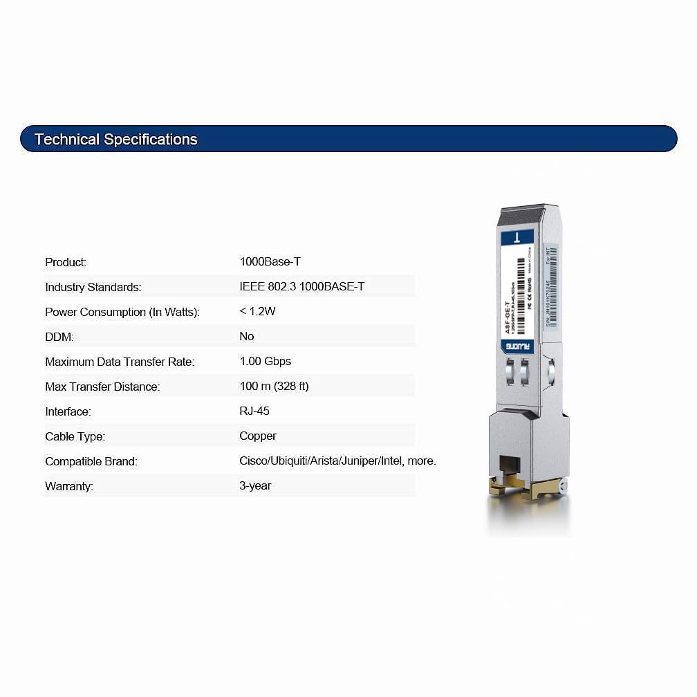 2 PCS 1000BASE-T SFP Transceiver, 1.25G SFP to RJ45 Copper Module for Cisco GLC-T/SFP-GE-T/GLC-TE, Ubiquiti UniFi UF-RJ45-1G, Meraki MA-SFP-1GB-TX, Mikrotik S-RJ01, Netgear, D/TP-Link etc