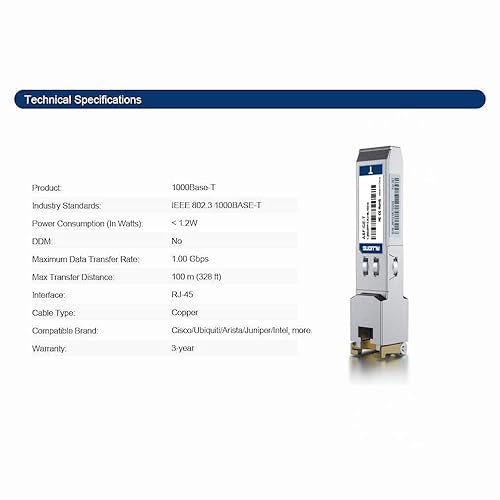 Miniatura 5 de Transceptor SFP 1000Base-T, módulo de cobre SFP a RJ45 1.25G, compatible con Cisco, Ubiquiti, Meraki, Mikrotik, Intel y más, 1 paquete