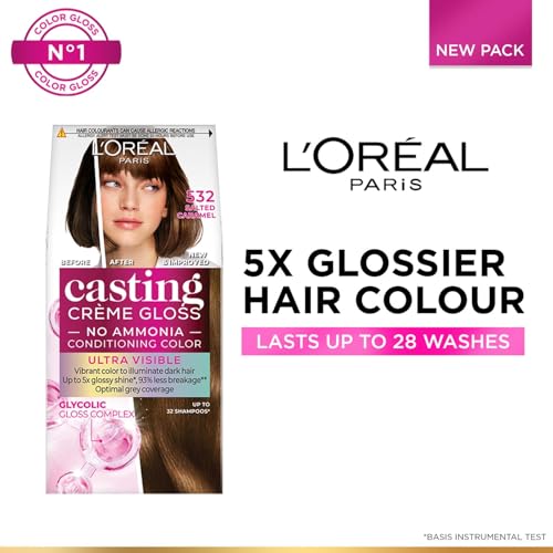 Image of L'Oreal Paris Casting Creme Gloss Hair Color With Glycolic Gloss Complex | 5X Glossier Hair Color | Ultra Visible Shade 532 - Salted Caramel | 60g + 40ml + 60g