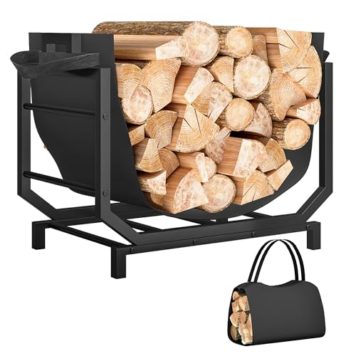Outsunny Kaminholzregal für innen 53 x 33 x 43 cm erhöhtes Brennholzregal mit Tragetasche Kaminholzständer für Kamin Ofen Feuerholzregal Holzregal für...