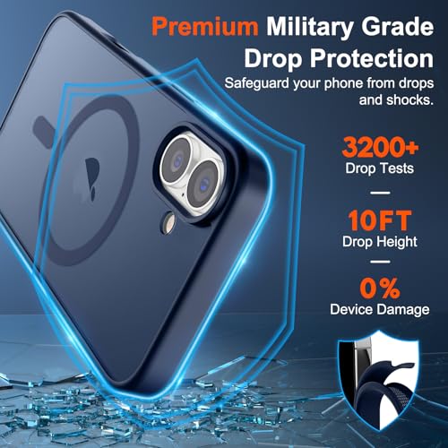 Image of SUPFINE Magnetic for iPhone 17 Case with Screen Protector (Compatible with MagSafe)(Military Grade Drop Protection) Translucent Matte Shockproof with Anti-Fingerprint Phone Cover,Dark Blue