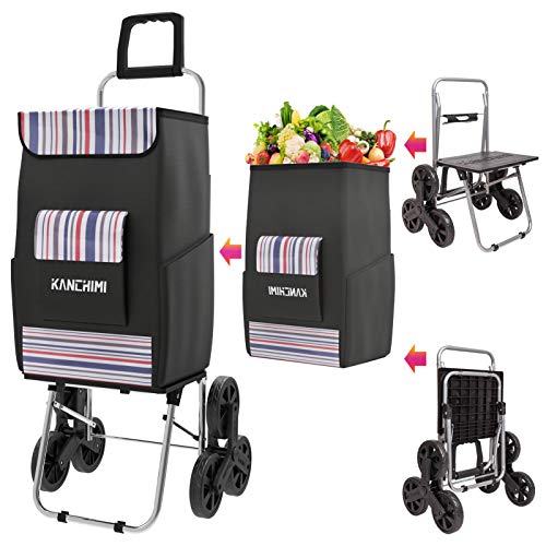 Kanchimi Shopping Cart Grocery,Stair Climber Cart with 50L Shopping Bag.220lbs Large Load (Black)