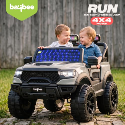 Image of Baybee TurboX Electric Car for Kids with 4x4 Motor & Parental Control | Baby Electric Rideon Car with RGB Lights, Music & Swing Mode | Rechargeable Battery Operated Jeep for Kids 2 to 6 Years (Desert)