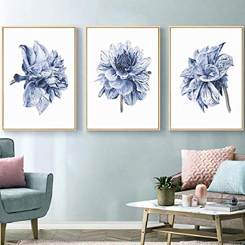 Art mural dahlia bleu marine 40x60cm pour réchauffer un mur blanc